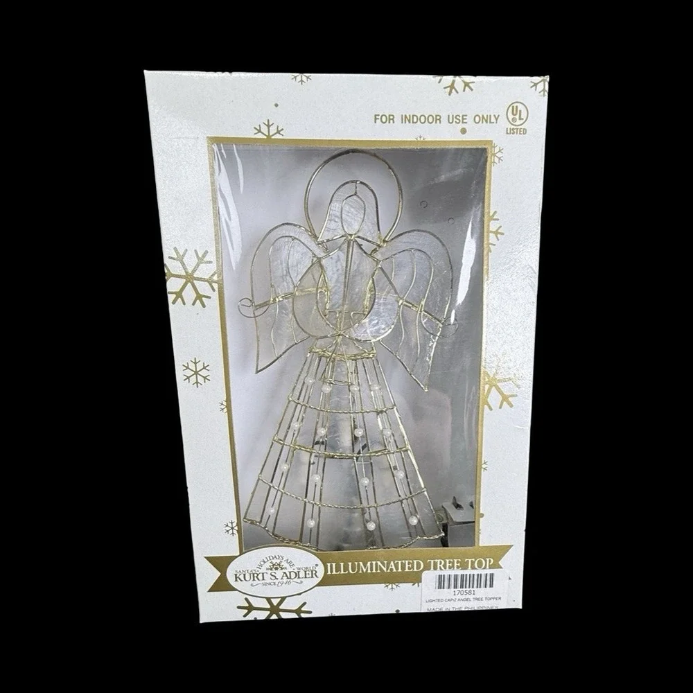 Kurt S. Adler Lighted Capiz‎ Angel Tree Topper Christmas Tree New
